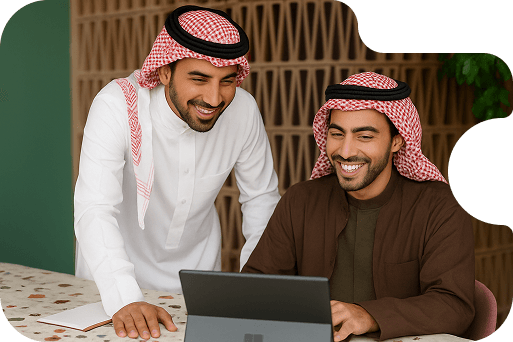 Two men working with laptop